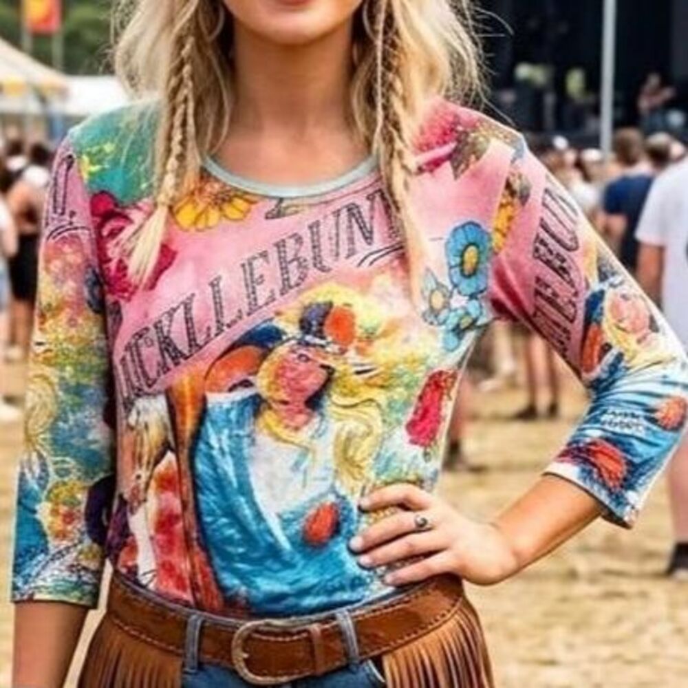 Vtg Western Graphic Top “Buckle Bunny” 3/4 Sleeve Size Medium festivals Y2K glam